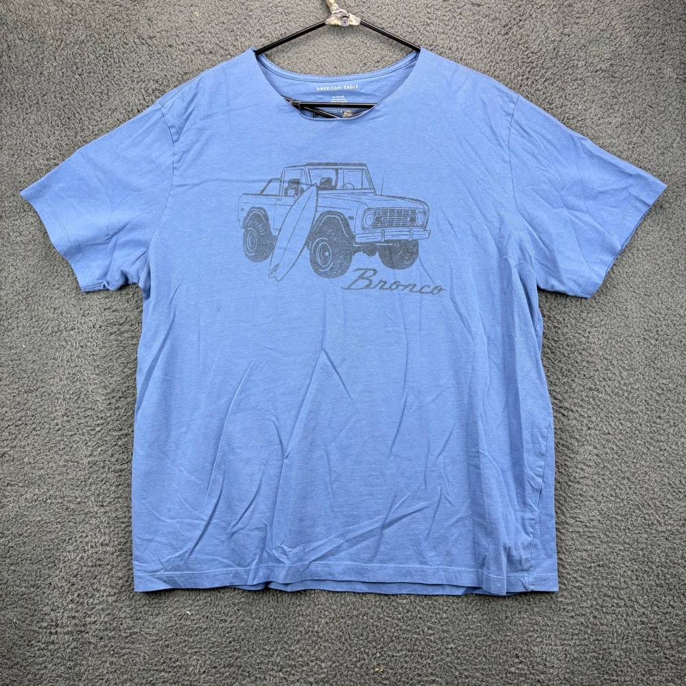 American Eagle Outfitters Mens XL Bronco Surf Graphic T Shirt Blue Cotton